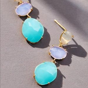 Anthropologie Shades of Sea Glassy Stone Triple Drop Earrings - NWT - Turquoise